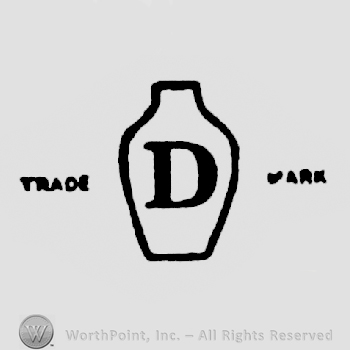 Letter D on an urn; Trade Mark written with uppercase letters on sides