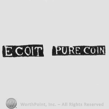 The name E. Coit written with uppercase letters next to the words 'Pure Coin' also written with uppercase letters