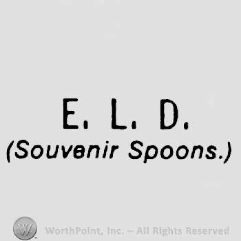 Uppercase E.L.D. over Souvenir Spoons written with lowercase letters between brackets
