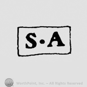 Letters S and A with a point between, all inside a rectangle.