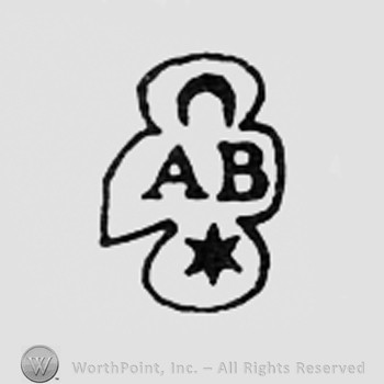 Crescent, letters AB and a star.