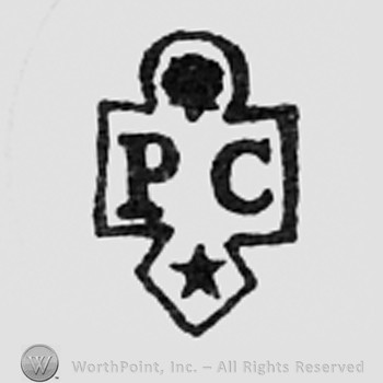 Dot, letters PC, star.
