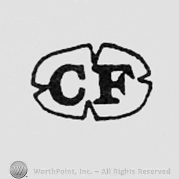 Letters CF inside a frame like an oval.