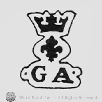 Crown, fleur-de-lis and letters GA.