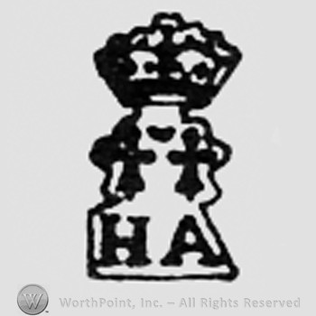 Crown, two crosses and letters HA.