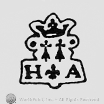 Crown, two crosses and letters HA.