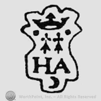 Crown, two crosses and letters HA.