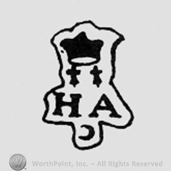 Crown, two crosses and letters HA.