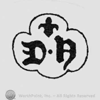 Fleur-de-lis above letters DH.