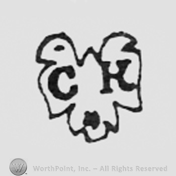 Letters CK on a shape like a butterfly.