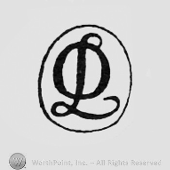 Monogram of letters QL inside an oval.