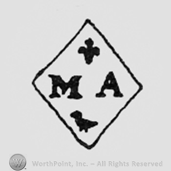 Fleur-de-lis above letters MA, all inside a diamond.