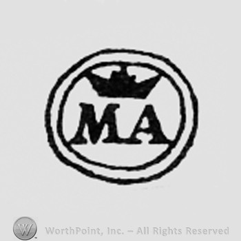 Crowned letters MA inside a double oval.