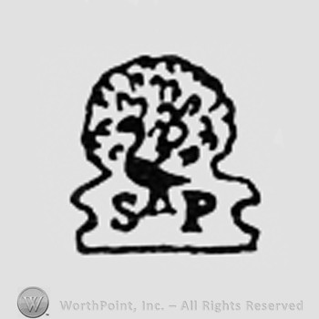 Shape of a peacock above letters SP.