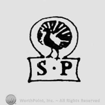 Shape of a peacock above letters SP.