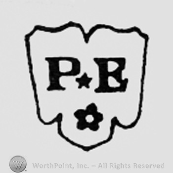 Letters PE and a star, all above a flower.