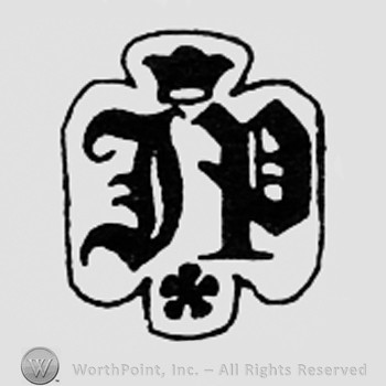 Crowned letters JP; flower bellow.