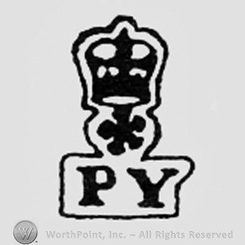 Crown and flower above letters PY.