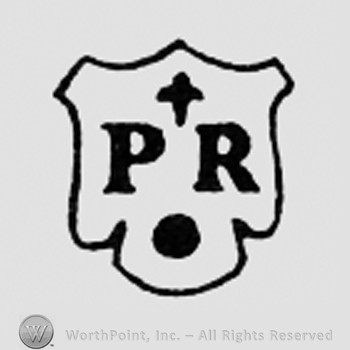 Letters PR, a fleur-de-lis above and a dot bellow.
