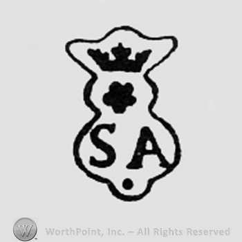 Crown and a little flower above letters SA.