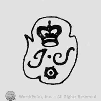 Crowned letters IS above a little flower.
