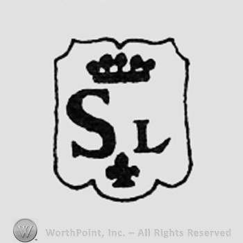 Crowned letters SL above fleur-de-lis.