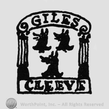 3 wolf heads between Greek columns, label above GILES, under CLEEVE