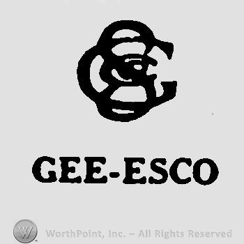 Letters G,C and S entwined, Gee-Esco written below with uppercase letters