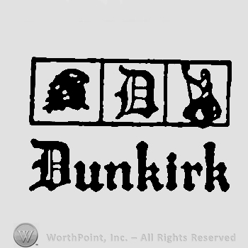 Three squares each with a symbol inside; Dunkirk written below with medieval lowercase letters