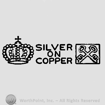 A crown and a square with two crossed keys in it; Silver on Copper written in the middle with uppercase letters