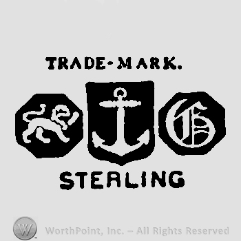A lion, an anchor and letter G; Trade-Mark written above, Sterling written below