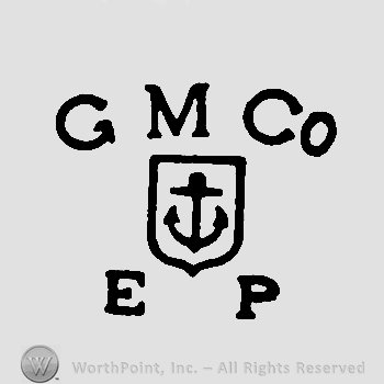 Uppercase GMCo written over a shield with an anchor, uppercase EP written below