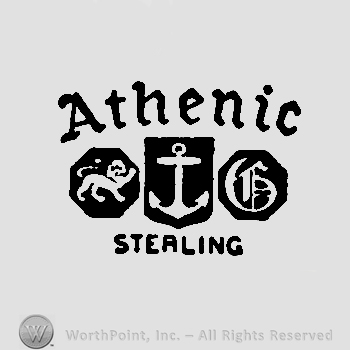 A lion, an anchor and letter G; Athenic written above with lowercase letters, Sterling written below with uppercase letters