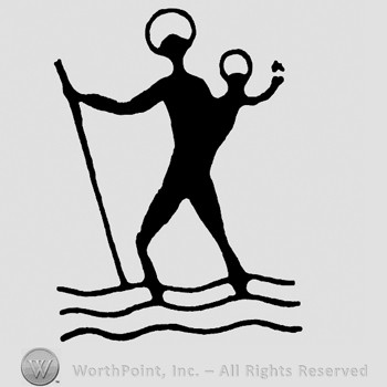 Human shape with a stick in his hand;waves.