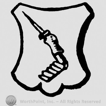 A hand with sword on a shield shape.