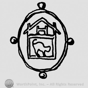 Shape of a house with letter H and a cat inside;an oval.