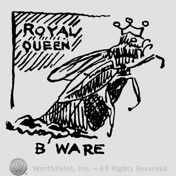 Insect with a crown;Royal Queen written on top and B Ware below.
