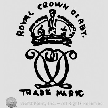 A crown with ROYAL CROWN DERBY written on top and mongram of letters Q an V with words TRADE MARK written below.