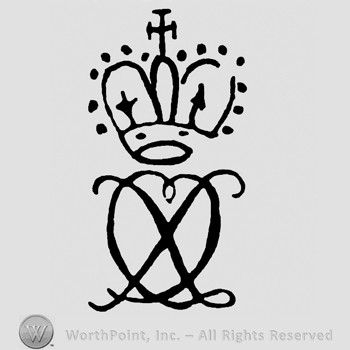 A crown with a cross on top and monogram of letters Q and X below.