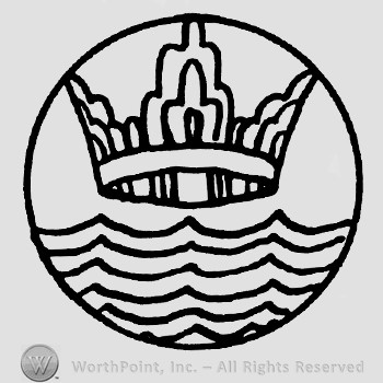 A crown inside a circle and some horizontal lines similar with waves.
