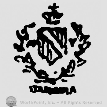 A shield with crown and cross;branches on sides.