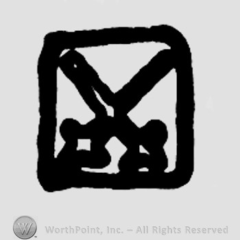 Two crossed swords inside a rectangle.