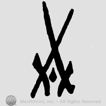 Two crossed swords and a dot.