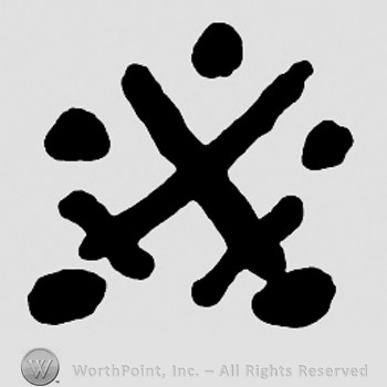 Two crossed swords and five dots.