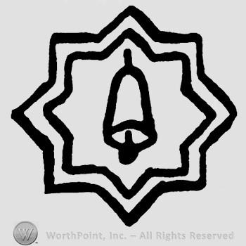 A bell inside a star with 8 corners.
