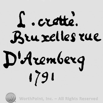 L CRETTE written on top;BRUXELLES RUE D'AREMBERG 1791 written below.