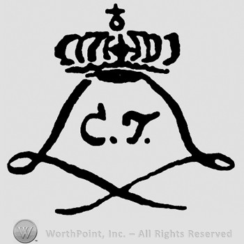 A crown with cross on top and letters CT below.
