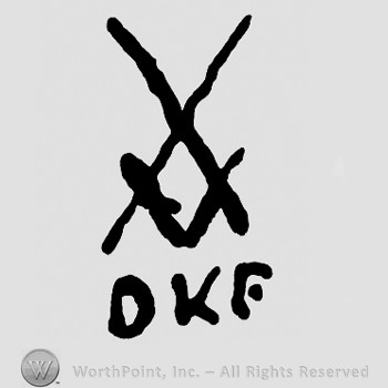 Shape similar with letter A and DKF written below.
