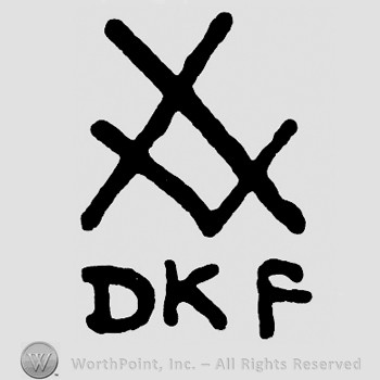 Shape similar with letter A and DKF written below.