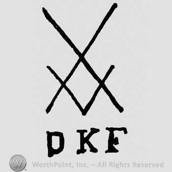 Shape similar with letter A and DKF written below.